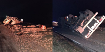 Volcó un camión en Cañada de Luque durante la madrugada: dos heridos